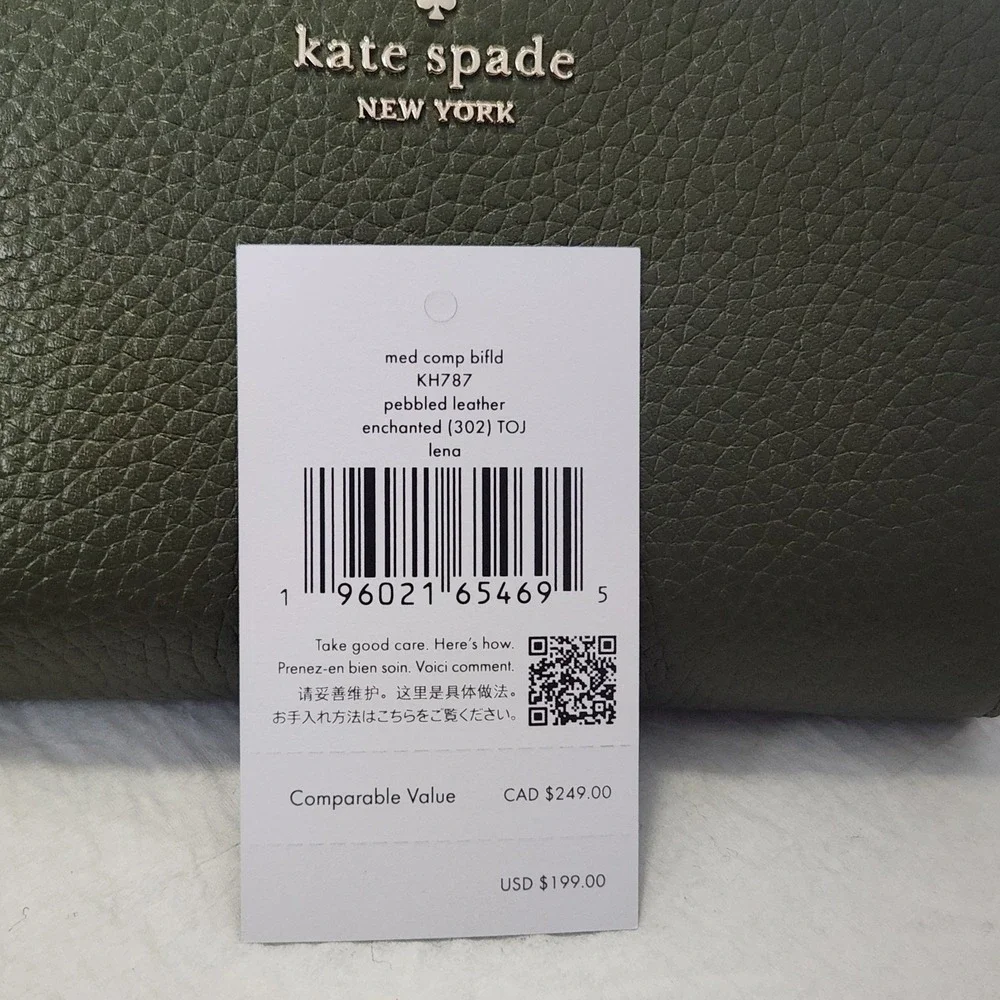 New $199 Kate Spade Lena Medium Compact Bifold Wallet Leather Enchanted Green 💚